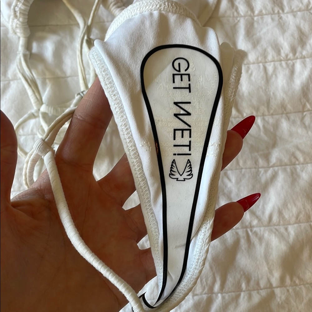 White Ribbed gstring one piece - Picture 3 of 3
